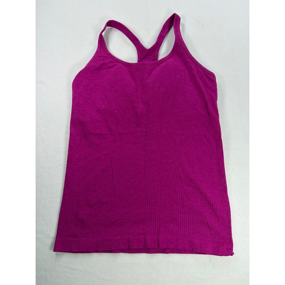 Lululemon Ebb to Street Tank Top Pink Ribbed Racerback Shelf Bra LW1AX1S Size 12
